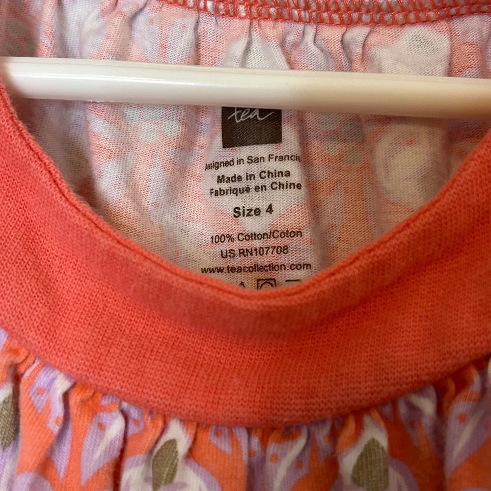 Tea Collection Orange Feather Print Tiered Dress Girls Size‎ 4